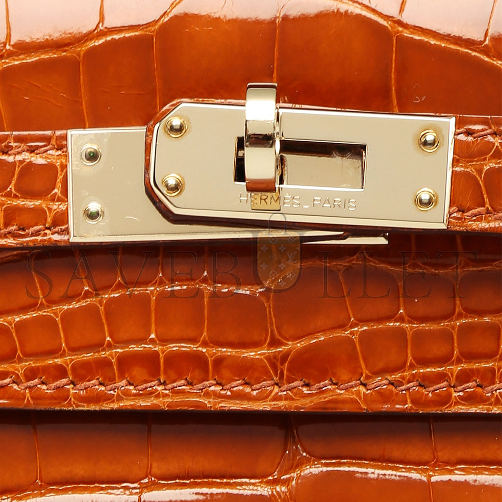 HERMÈS MASTER PAIN DÉPICE ALLIGATOR KELLY POCHETTE WITH PERMABRASS HARDWARE (22*14*7cm) 